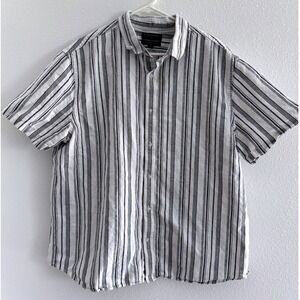 Banana Republic Shirt Mens 2XL Cream Blue Linen Striped‎ Coastal Beachy Preppy